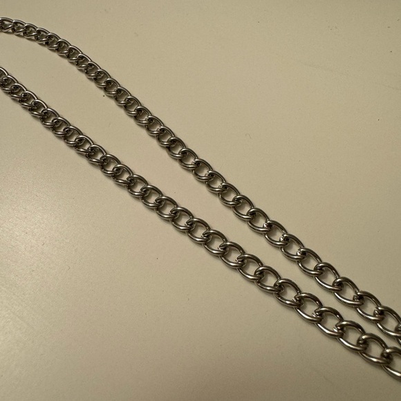 Upcycled broken PYREX Blue Stripe Barcode silver 32 inch chain necklace - Picture 6 of 7